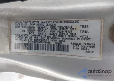 2002 Toyota Tacoma z USA, uszkodzony, nr VIN 5TEPM62N42Z006059